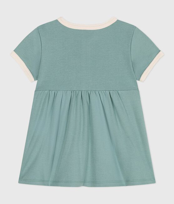 Robe bébé en coton manches courtes, unie à détails contrastés vert PAUL