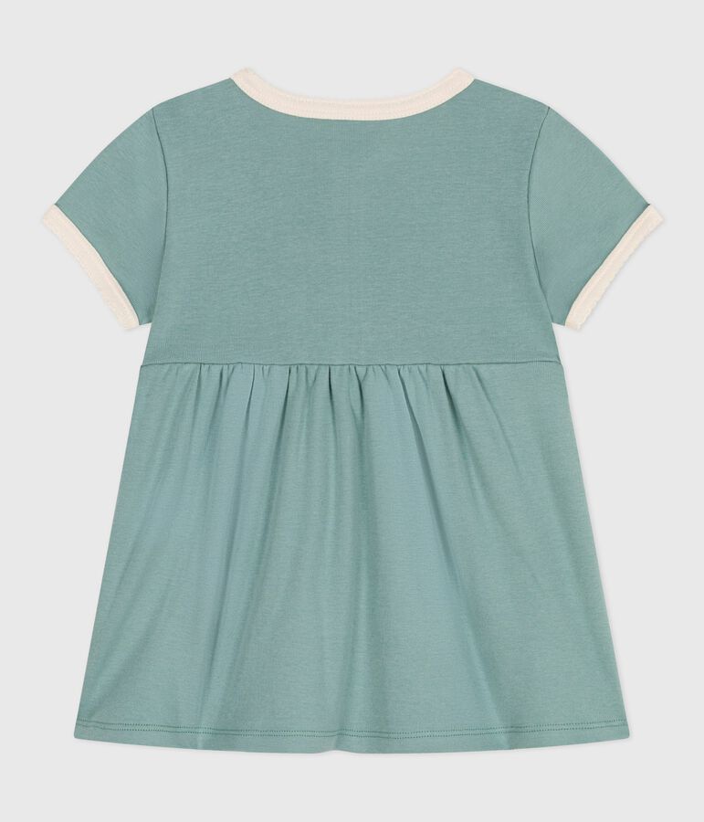 Robe b&eacute;b&eacute; en coton manches courtes, unie &agrave; d&eacute;tails contrast&eacute;s vert PAUL
