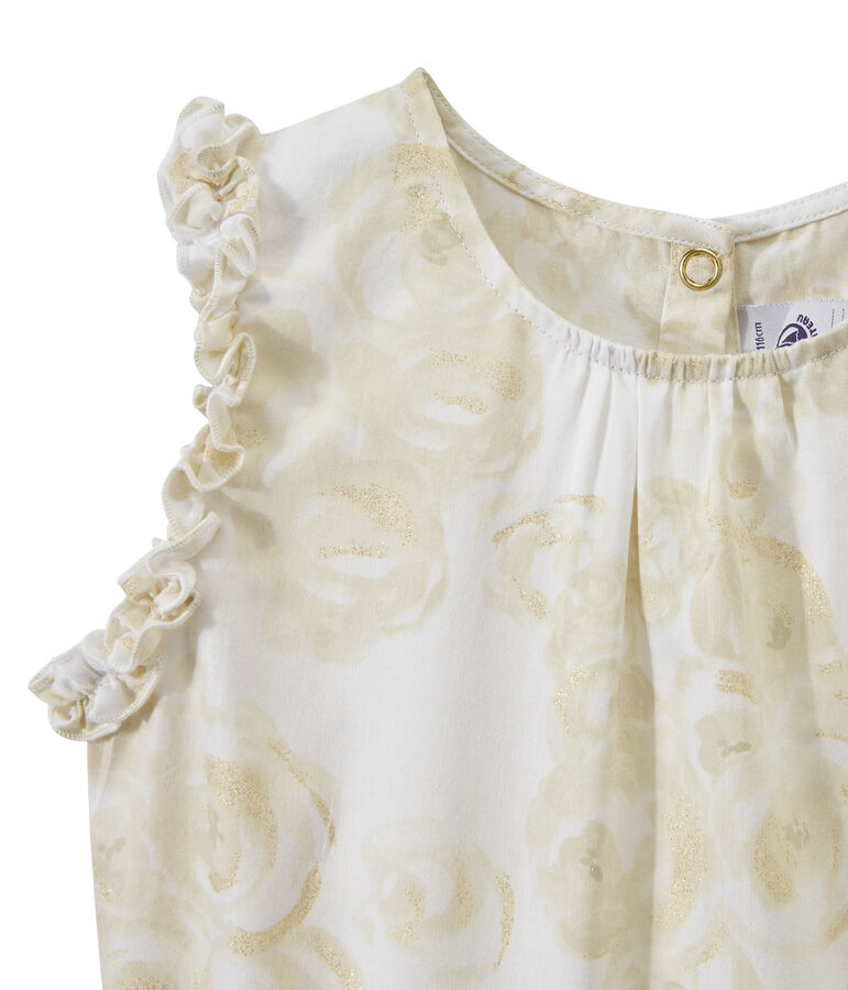 Robe fille sans manches imprim&eacute;e blanc MARSHMALLOW/blanc MULTICO