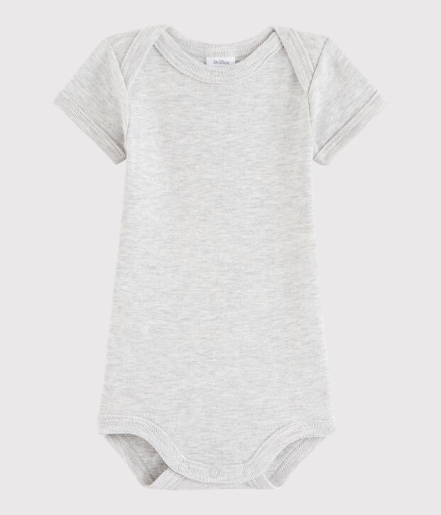 Body manches courtes b&eacute;b&eacute; fille-gar&ccedil;on gris chin&eacute; clair