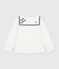 Blouse enfant en coton &agrave; col manches longues unie blanc