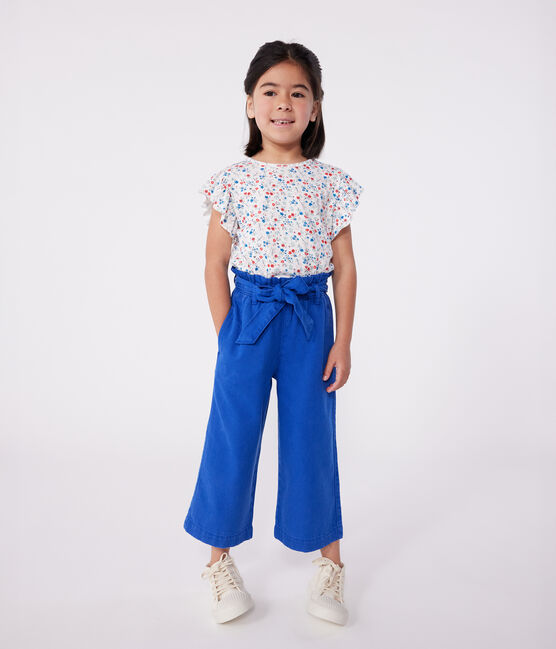 Teeshirt enfant en coton manches courtes fleuri blanc MARSHMALLOW/blanc MULTICO