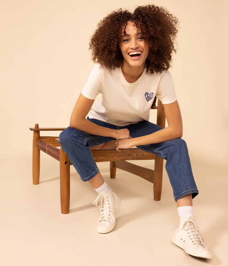 TEE-SHIRT LE DROIT COL ROND EN COTON FEMME &eacute;cru AVALANCHE