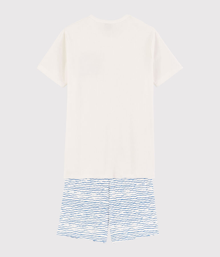 Pyjacourt blanc et bleu mixte en c&ocirc;te blanc MARSHMALLOW/bleu COOL