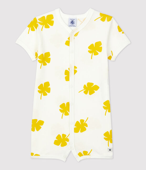 Combicourt imprimé végétal bébé en coton blanc MARSHMALLOW/ ORGE