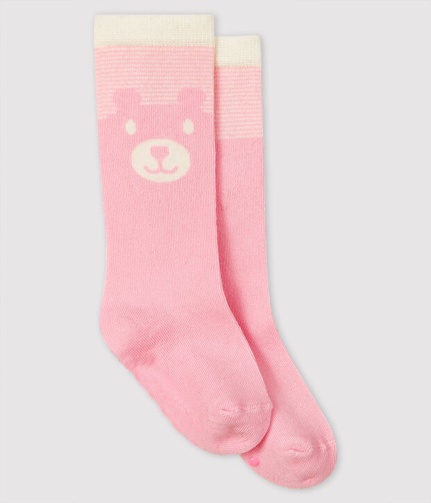 Chaussettes hautes b&eacute;b&eacute; rose/blanc