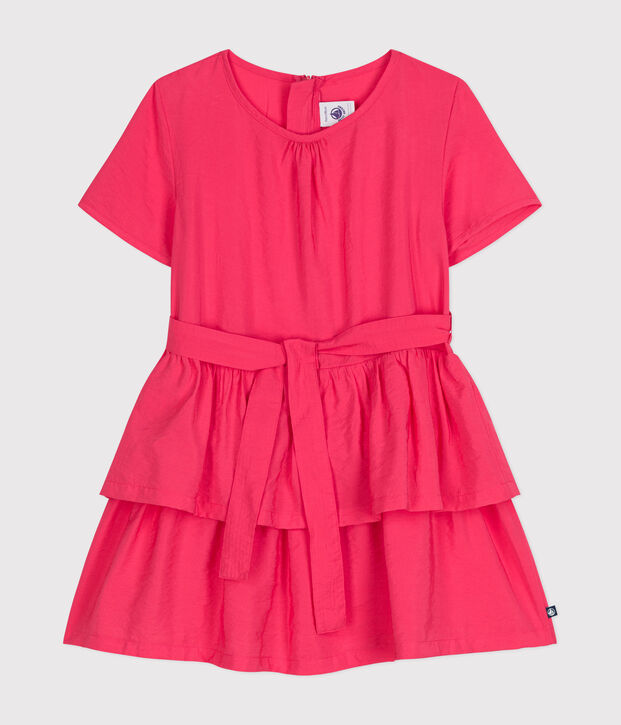 Robe manches courtes en toile enfant fille rose