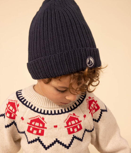 Pull jacquard en laine et coton enfant fille / garçon beige MONTELIMAR/blanc MULTICO