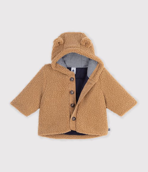 Manteau &agrave; capuche b&eacute;b&eacute; en sherpa beige fonc&eacute;