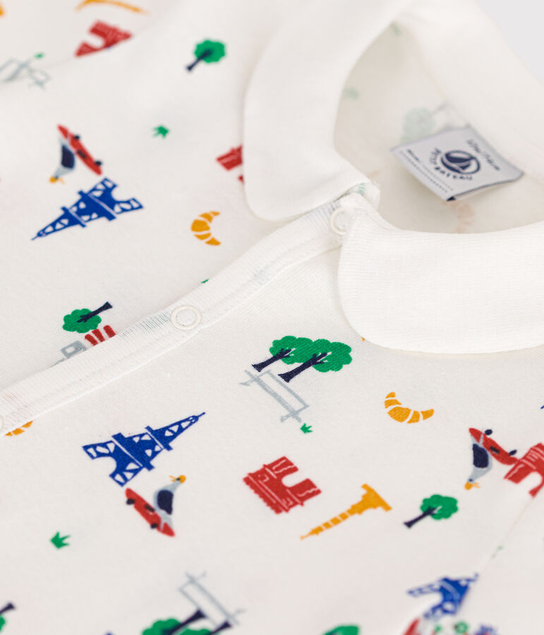 Combinaison courte en coton b&eacute;b&eacute; blanc MARSHMALLOW/blanc MULTICO