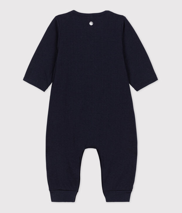 Combinaison longue unie en tubique bio b&eacute;b&eacute; bleu marine
