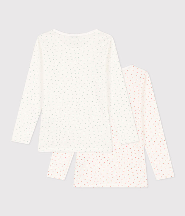 Lot de 2 tee shirts manches longues c&oelig;ur en coton petite fille multicouleur