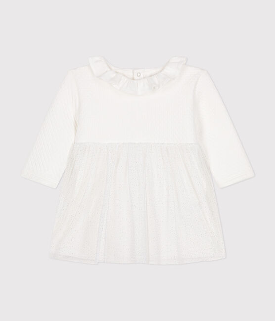 Robe en tubique et tulle bébé blanc MARSHMALLOW/gris ARGENT
