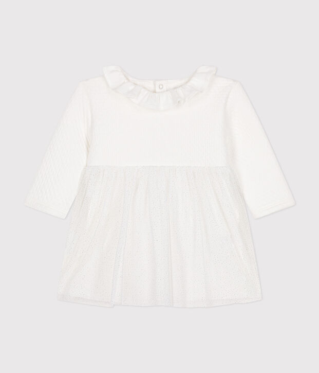 Robe en tubique et tulle b&eacute;b&eacute; blanc/gris