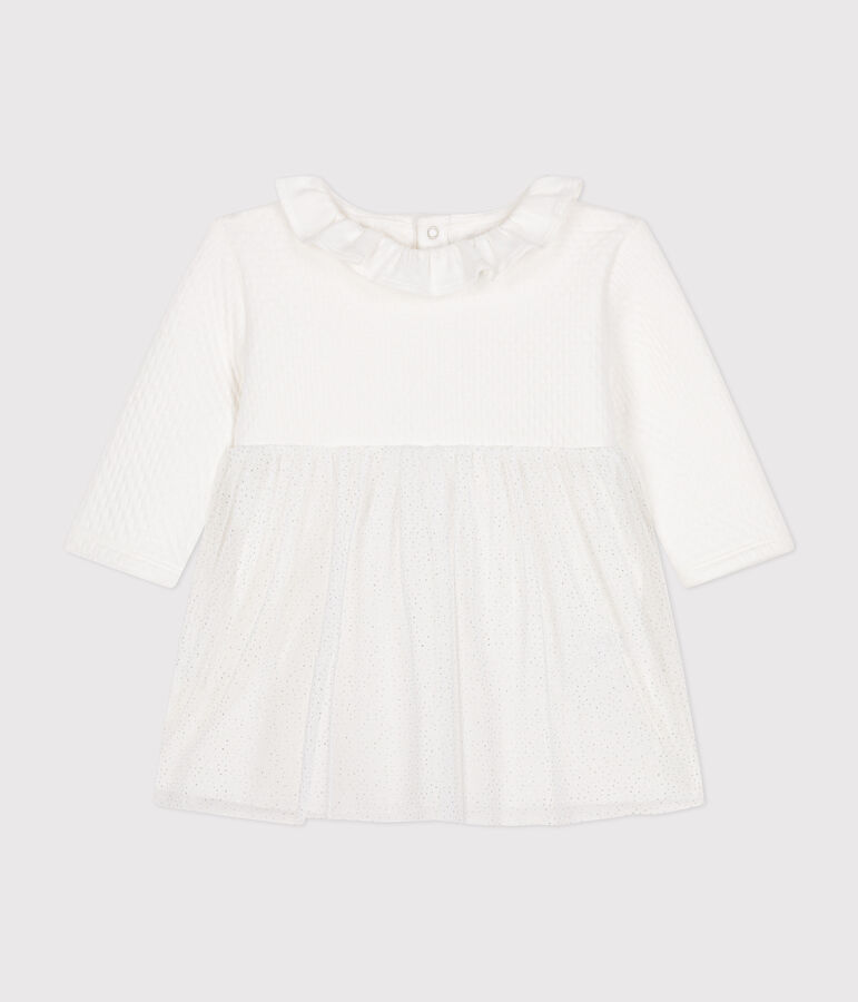 Robe en tubique et tulle b&eacute;b&eacute; blanc/gris
