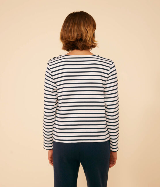 Marinière boutonnée en coton Femme blanc MARSHMALLOW/bleu SMOKING