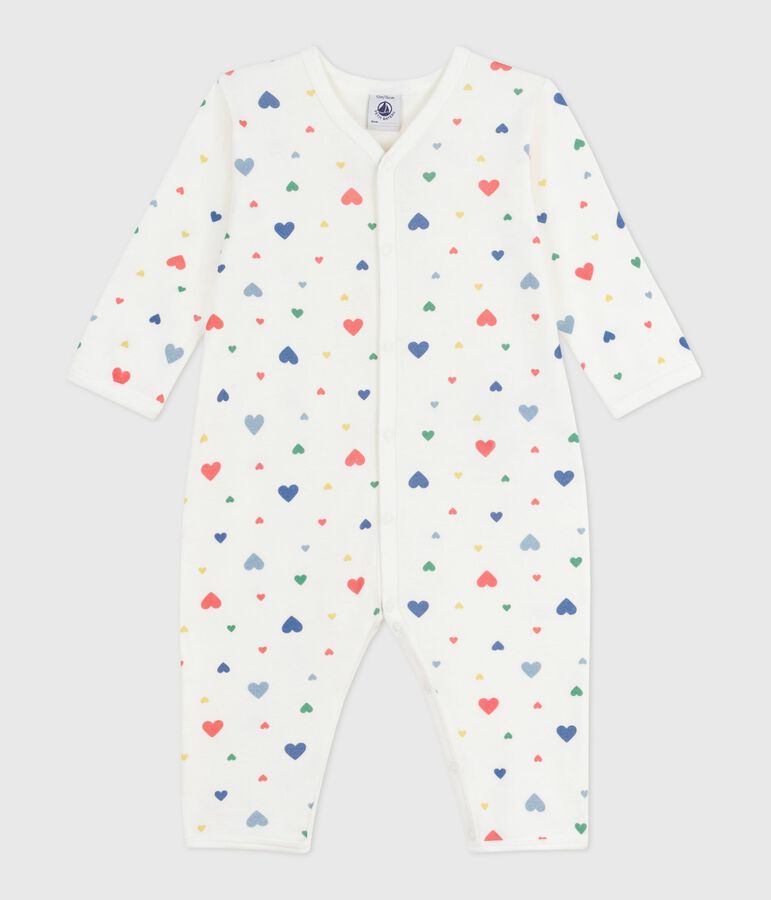 Pyjama b&eacute;b&eacute; sans pieds en coton imprim&eacute; blanc MARSHMALLOW/blanc MULTICO