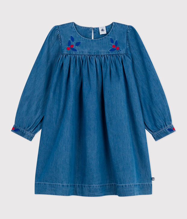 Robe enfant manches longues en denim bleu