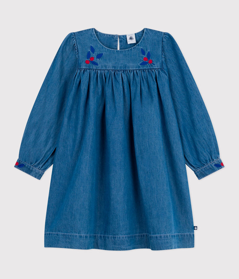 Robe enfant manches longues en denim bleu DENIM CLAIR