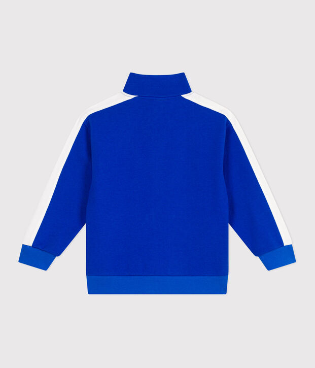 Sweatshirt zipp&eacute; col montant enfant en coton uni bleu
