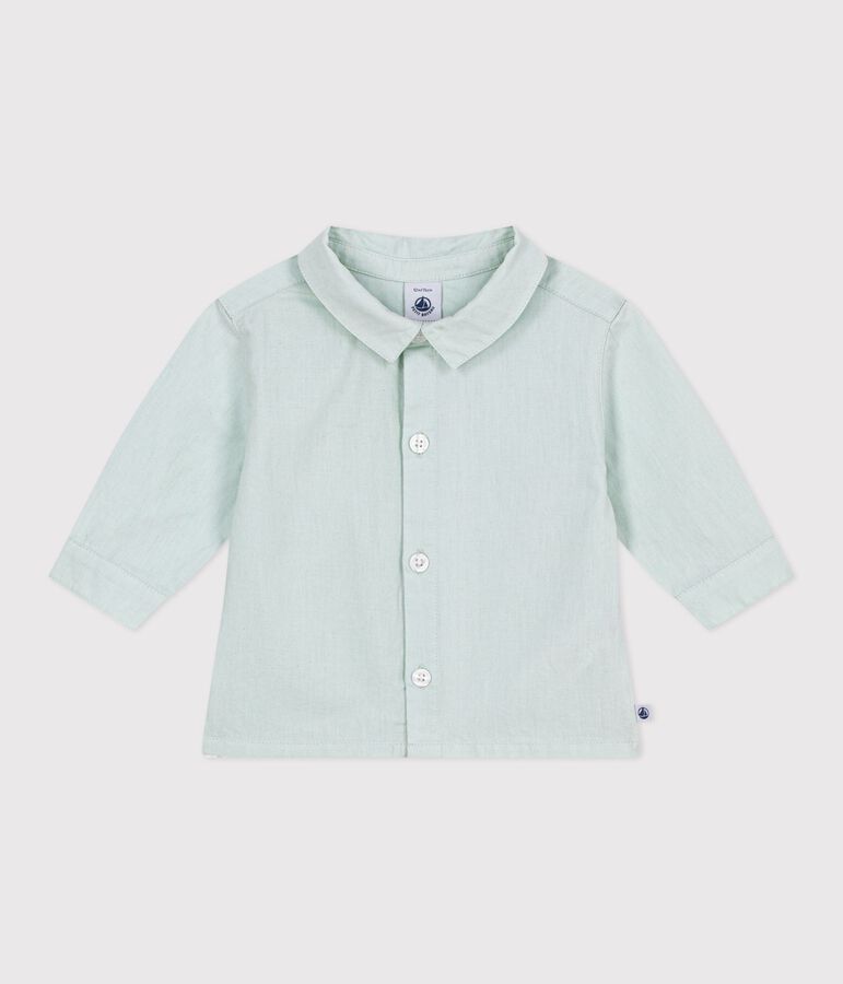 Chemise b&eacute;b&eacute; en coton/lin &agrave; manches longues, unie bleu