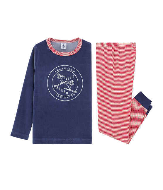 Pyjama petit garçon en velours bleu CHALOUPE/blanc MULTICO