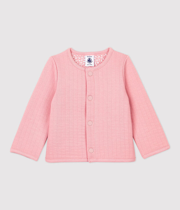 Cardigan en tubique matelass&eacute; b&eacute;b&eacute;. rose