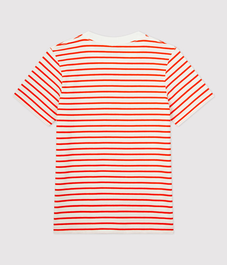T-shirt marini&egrave;re en coton Femme blanc/orange