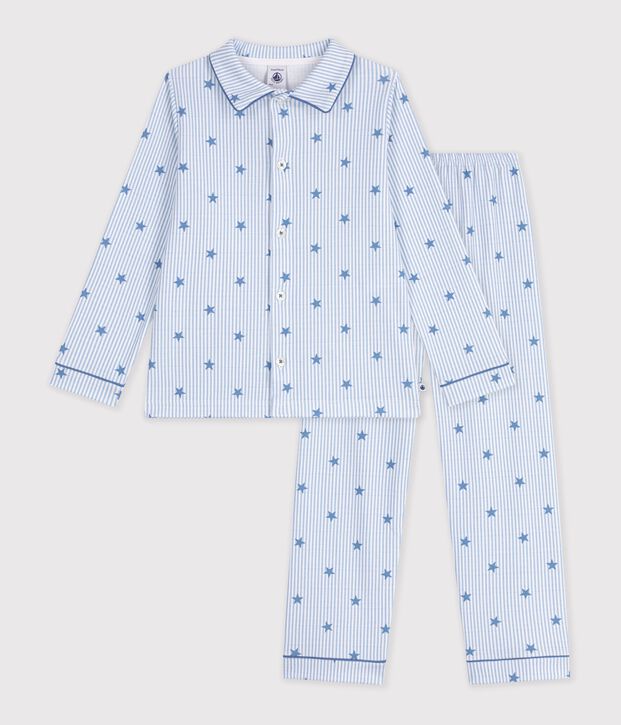 Pyjama boutonn&eacute; enfant en coton imprim&eacute; &eacute;toiles blanc/multicouleur