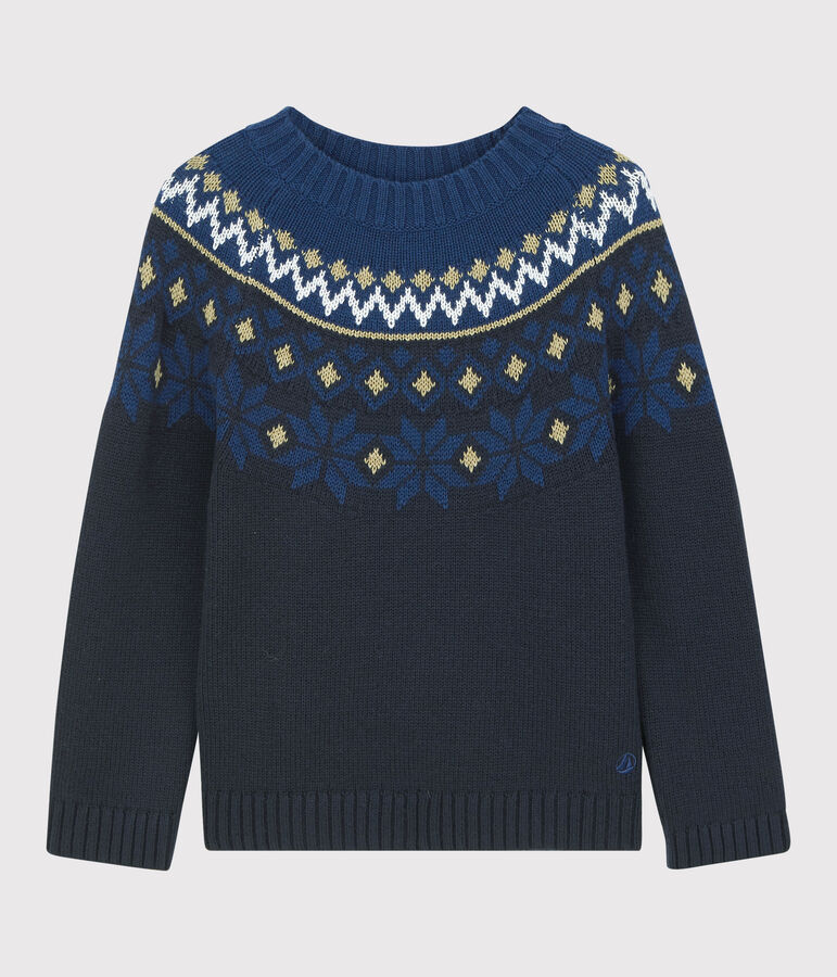 Pull laine et coton enfant gar&ccedil;on bleu SMOKING/blanc MULTICO