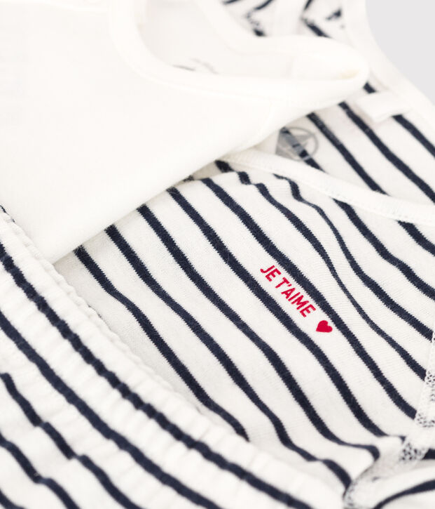 Ensemble 3 pi&egrave;ces iconique en coton bio b&eacute;b&eacute; blanc/bleu