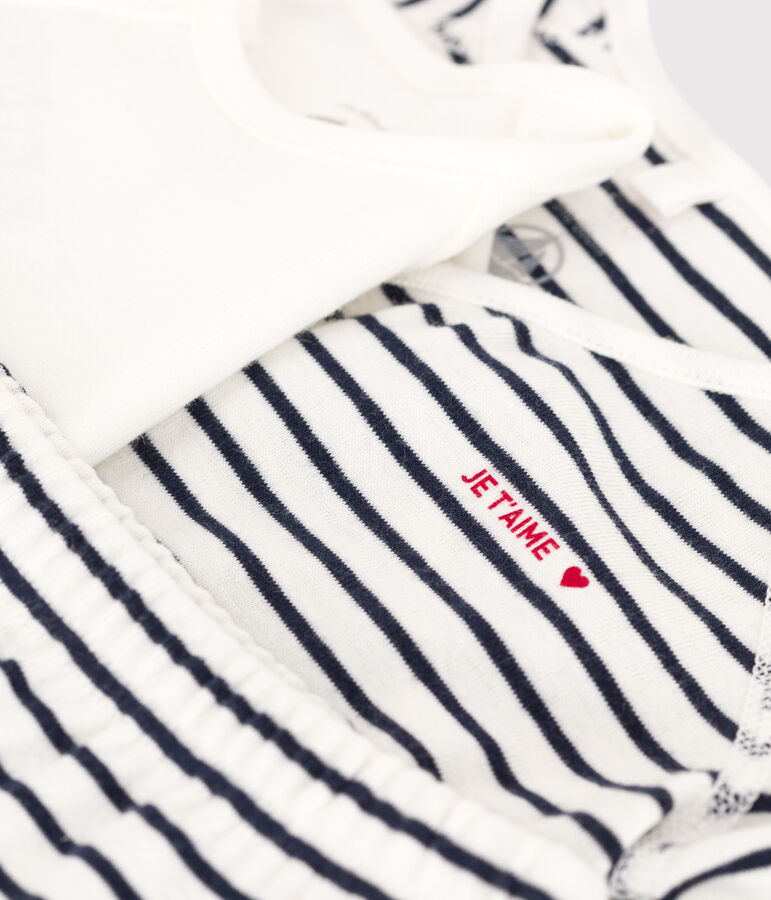 Ensemble 3 pi&egrave;ces iconique en coton bio b&eacute;b&eacute; blanc MARSHMALLOW/bleu SMOKING