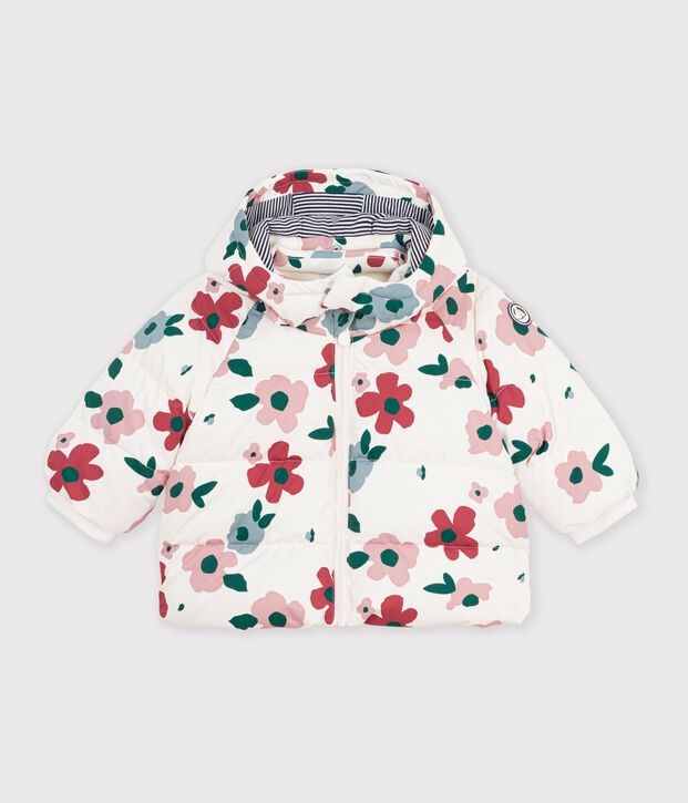 Doudoune b&eacute;b&eacute; en polyester imprim&eacute; animalier &eacute;cru/rose
