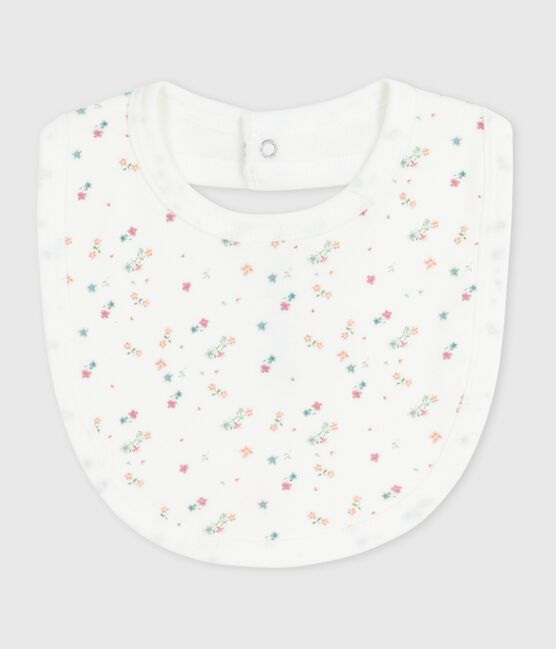 Bavoir naissance en coton imprimé fleuri blanc MARSHMALLOW/blanc MULTICO