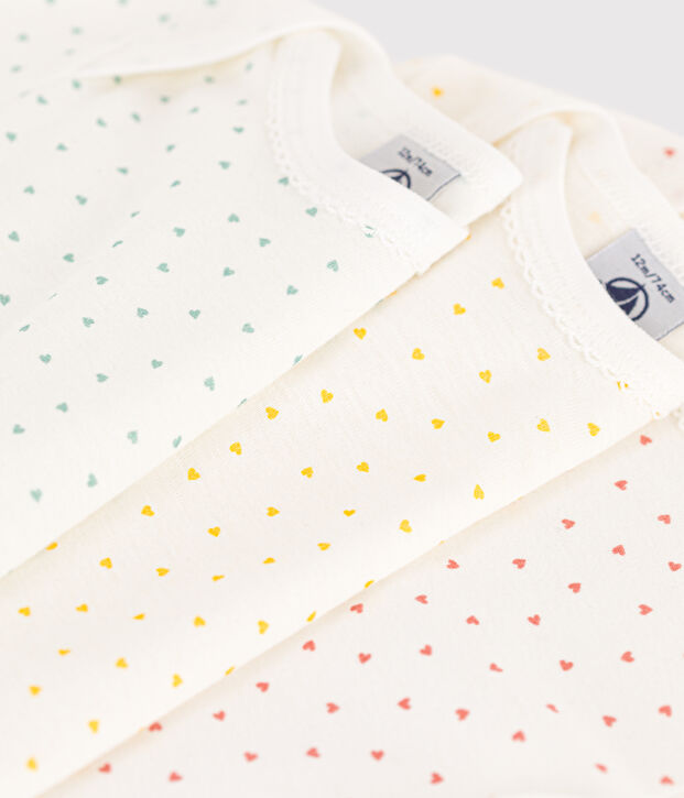 Lot de 3 bodies manches longues coeurs b&eacute;b&eacute; en coton multicouleur