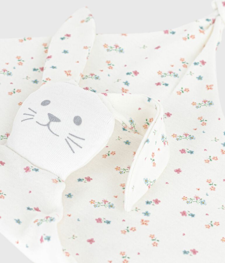Doudou b&eacute;b&eacute; en coton imprim&eacute; fleuri blanc MARSHMALLOW/blanc MULTICO