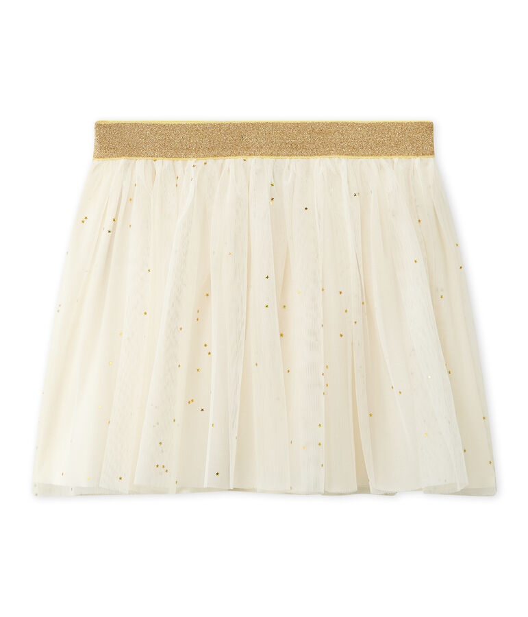 Jupe fille en tulle &eacute;toil&eacute; beige COQUILLE/jaune DORE