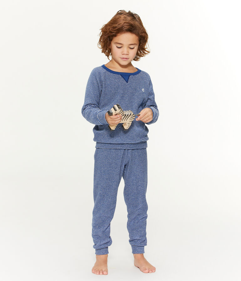 Pyjama petit gar&ccedil;on en bouclette &eacute;ponge gratt&eacute;e extra chaude bleu/gris