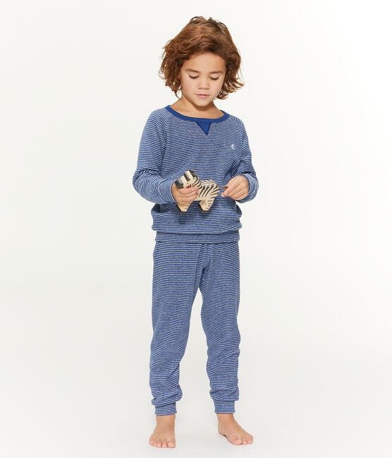 Pyjama petit garçon en bouclette éponge grattée extra chaude bleu MAJOR/gris SUBWAY