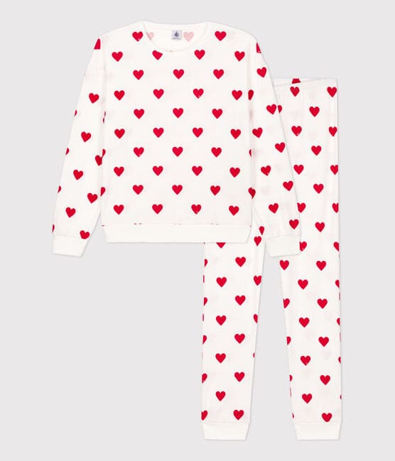 Pyjama cœur en coton femme blanc MARSHMALLOW/rouge TERKUIT