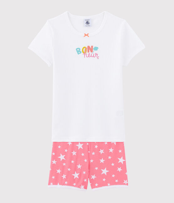 Pyjacourt motif "Bonheur" petite fille en coton blanc MARSHMALLOW/blanc MULTICO