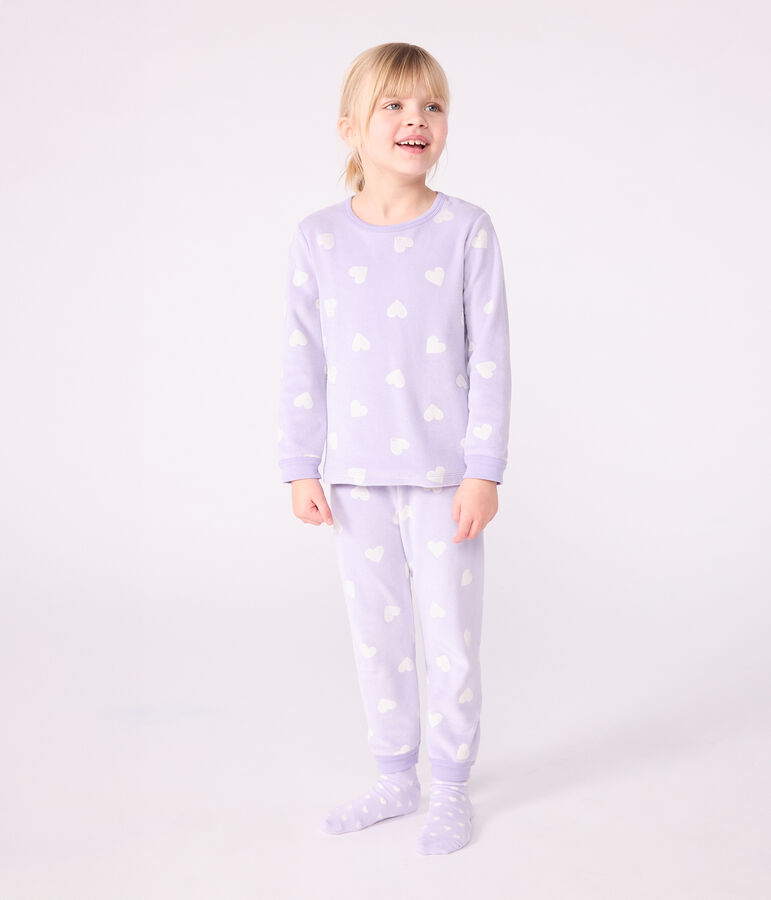Pyjama enfant en velours imprim&eacute; c&oelig;urs blanc SQUAW/ MARSHMALLOW