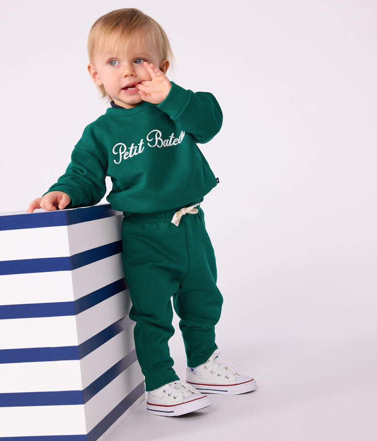 Pantalon b&eacute;b&eacute; en coton uni vert EVERGREEN