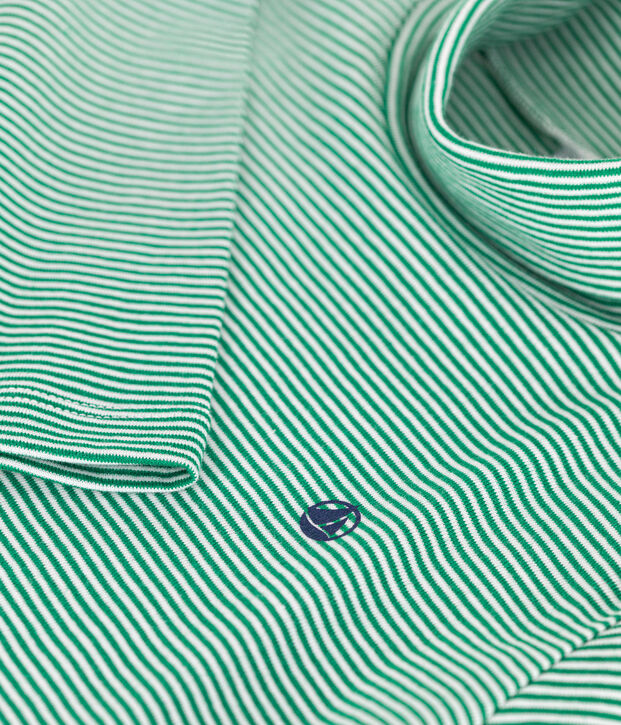 Sous-pull ray&eacute; en coton enfant fille / gar&ccedil;on vert/blanc