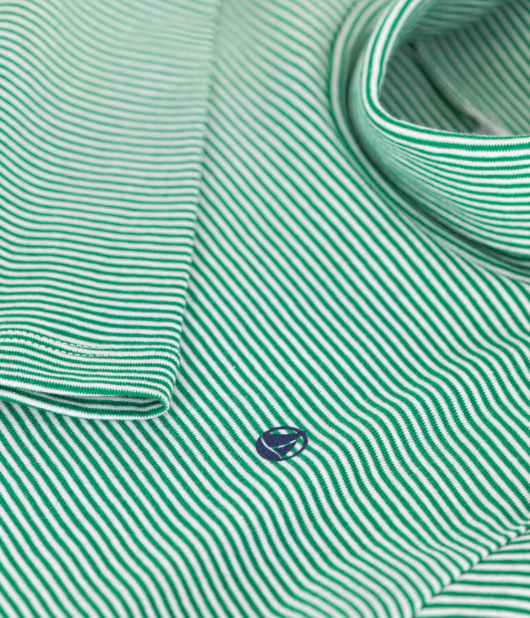 Sous-pull ray&eacute; en coton enfant fille / gar&ccedil;on vert JARDIN/ MARSHMALLOW