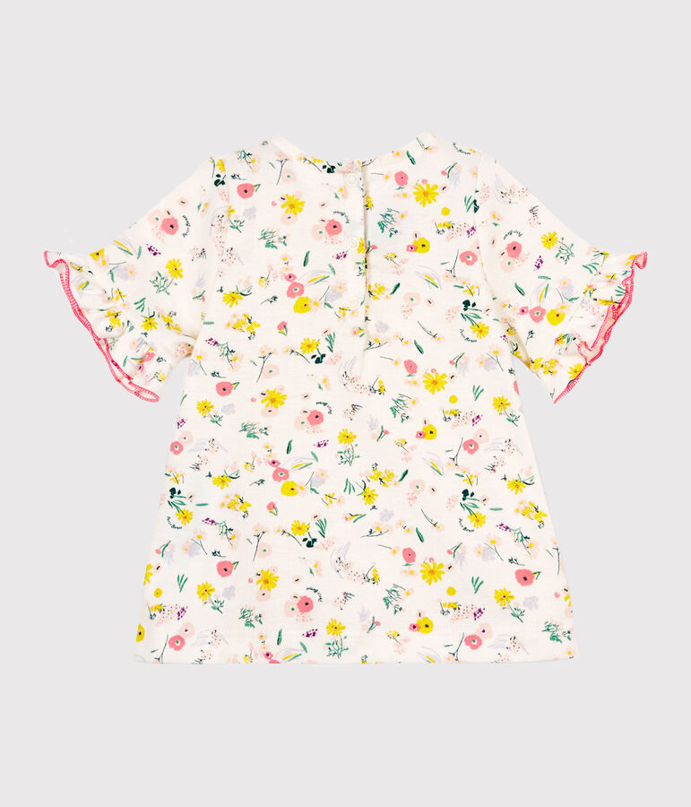 Blouse manches courtes imprim&eacute;e b&eacute;b&eacute; fille blanc MARSHMALLOW+MINOIS/rose MULTICO