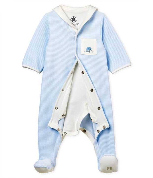 Bodyjama b&eacute;b&eacute; gar&ccedil;on en velours milleraies bleu/blanc