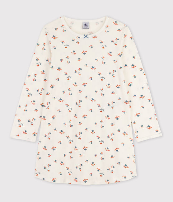 Chemise de nuit fleur petite fille en coton blanc MARSHMALLOW/blanc MULTICO