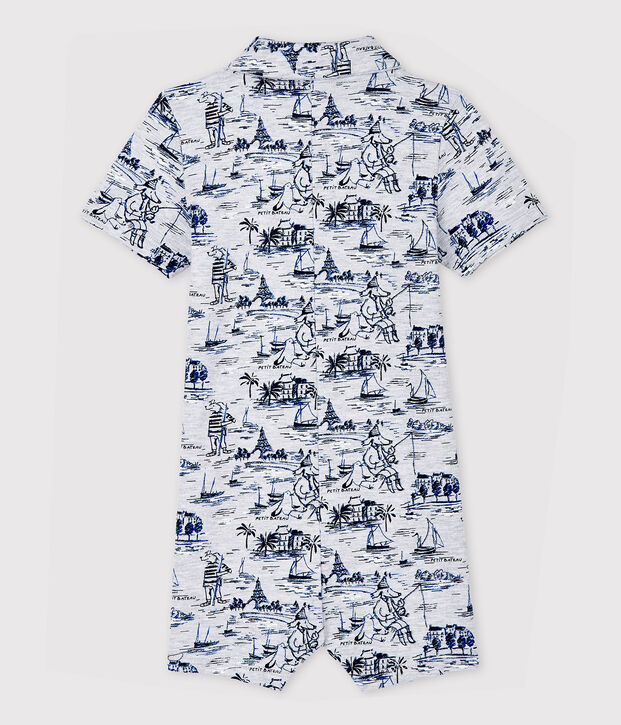 Combinaison courte en molleton imprim&eacute; b&eacute;b&eacute; gar&ccedil;on gris/bleu