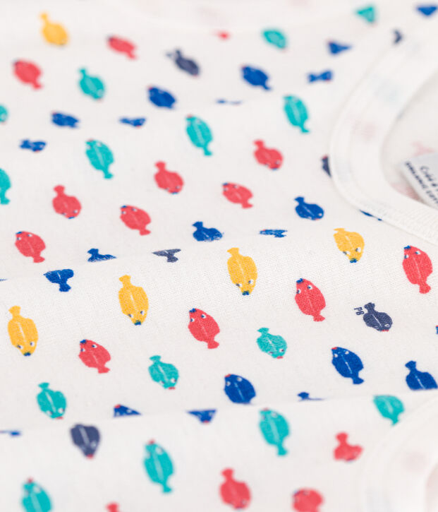 Combinaison courte animaux marins en coton b&eacute;b&eacute; blanc/multicouleur